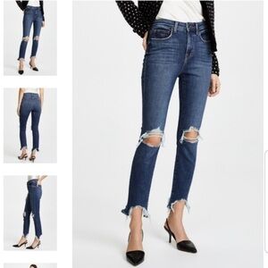 L’Agence Highline High Rise Jeans Medium Wash Factory Distressed 28 Sharkbite
